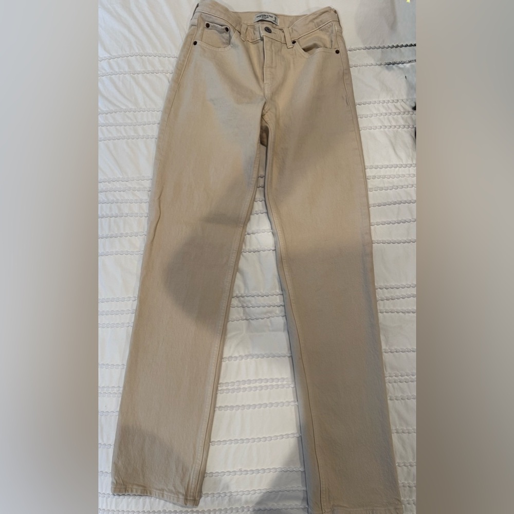 Abercrombie Tan Straight Mid Rise Jeans
